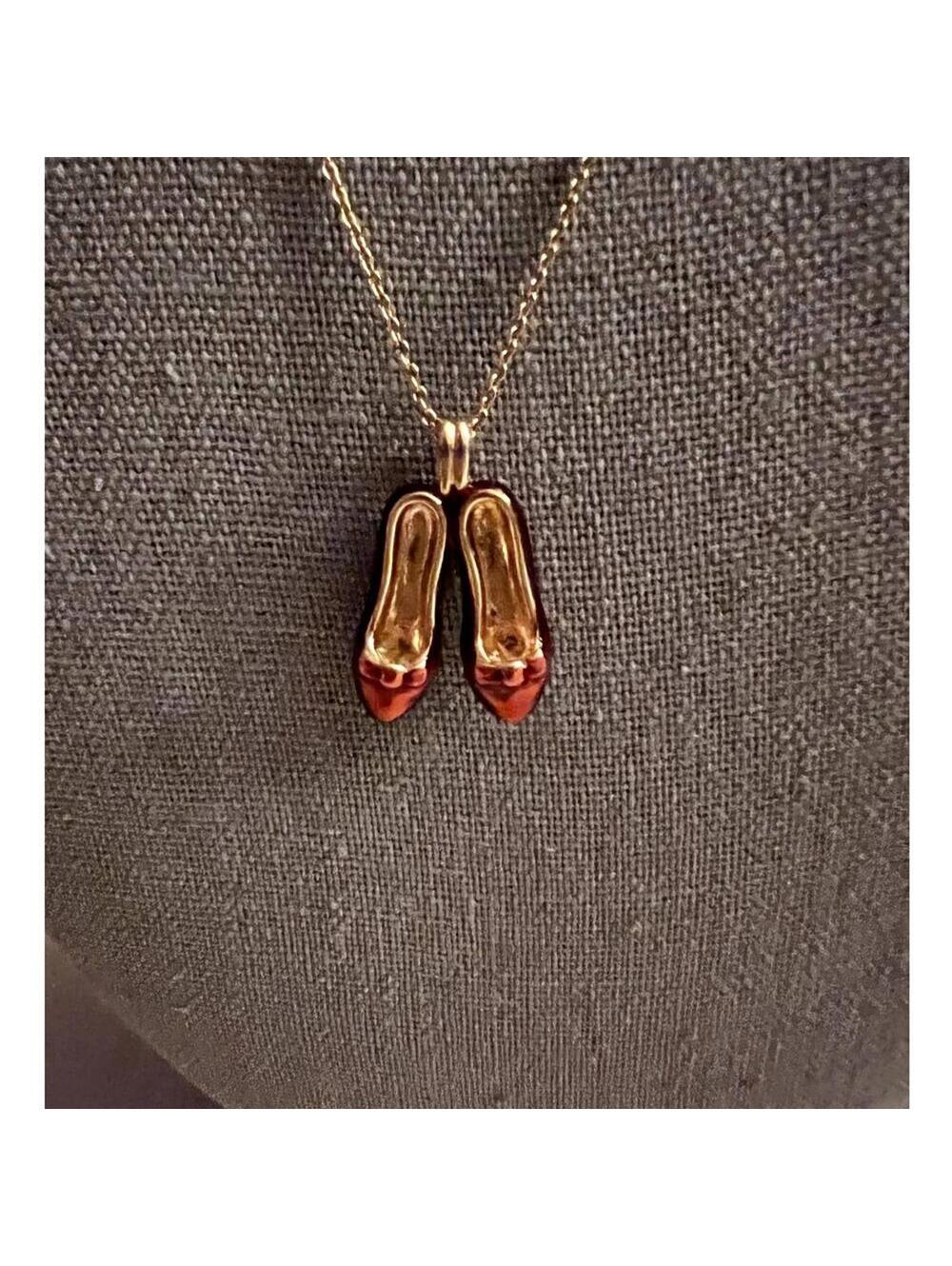 red shoes charm necklace w gold chain